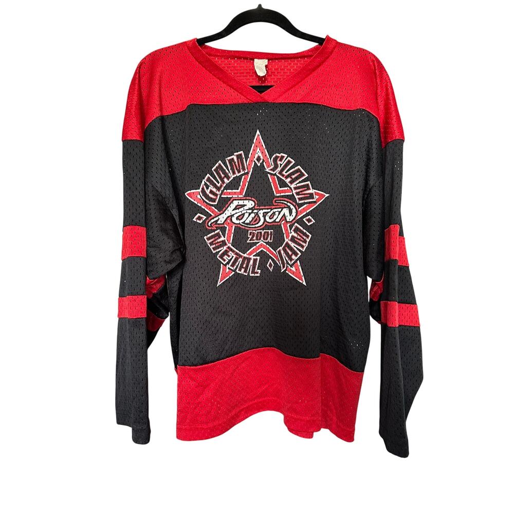 Vintage 2001 Poison Glam Slam Metal Jam Concert Tour Hockey Jersey Red Black XL